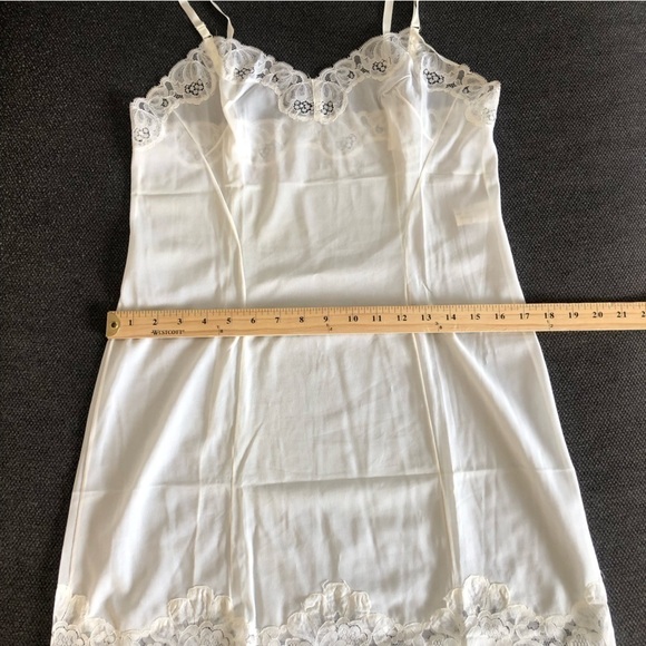 Vintage white nylon mini one piece slip adjustable straps lace trim S - Picture 11 of 16